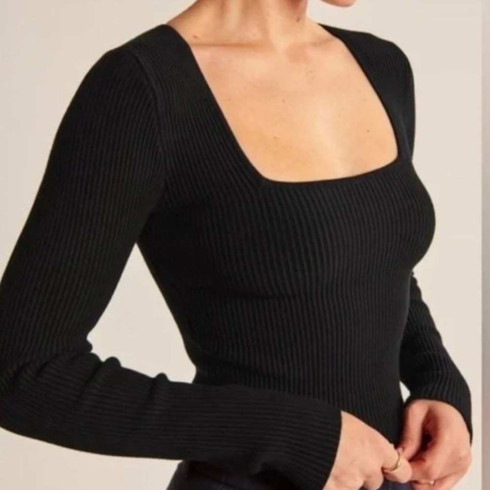 Abercrombie & Fitch Bodysuit Womens XS Black Excellent Ribbed Square Neck